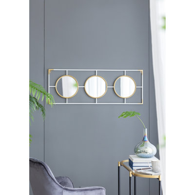 Décoration murale en miroir - or et blanc, design moderne, 15,75 x 42,42 pouces décor avec miroirs, cadre blanc, touche contemporaine,