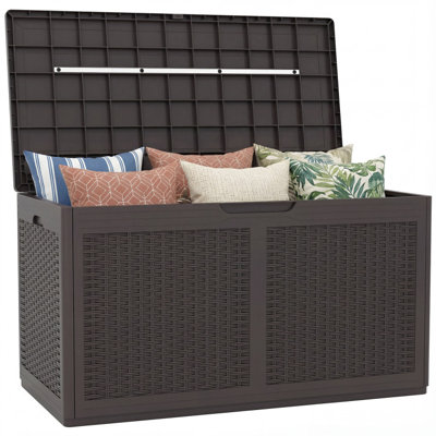 120 Gal. Resin Deck Box Waterproof Outdoor Storage Box Organizer for Patio Furniture Cushions, Tools, Pool Supplies