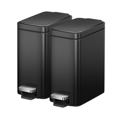 EKO 5L Genie Slim Step Trash Can Combo Matte Black, 2-Pack