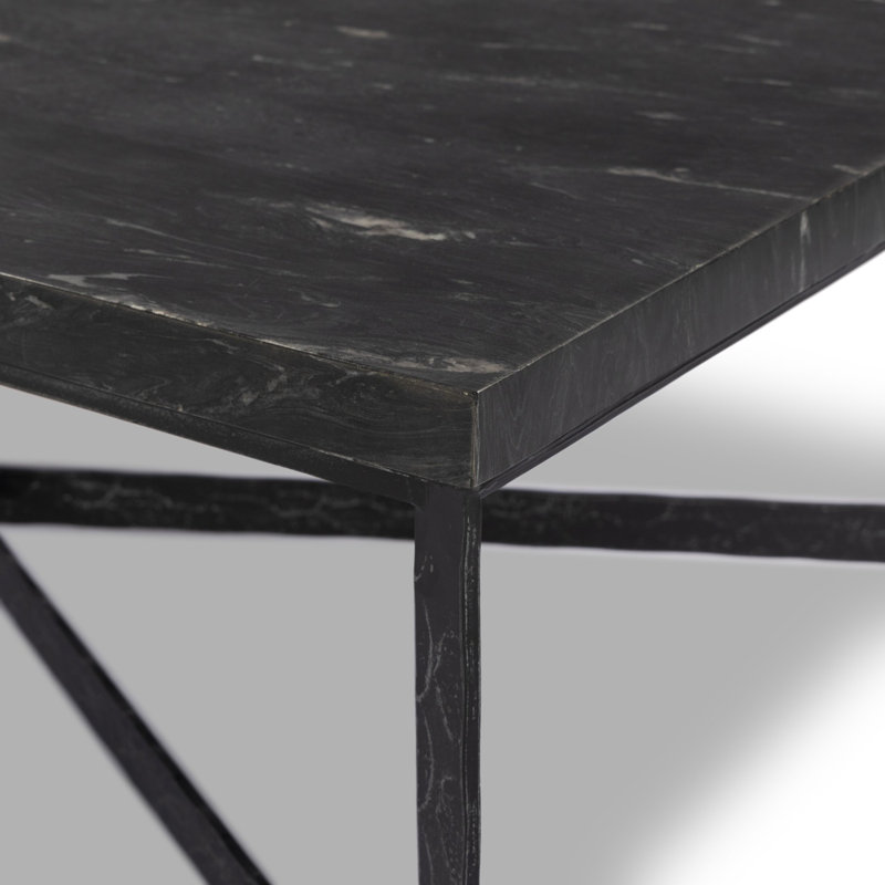 HAMMERED IRON Marble Coffee Table, Charcoal Marble Top/Black Base