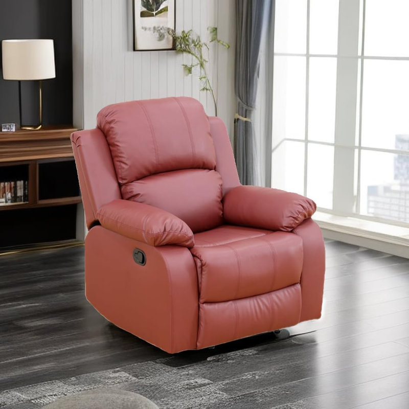 Azuredee 38.5" Wide Red Faux Leather Manual Standard Recliner Sofa Chair
