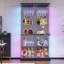 Glass Display Cabinet with Sensor RGB Lights, Wine Cabinet with Lock-1096168616