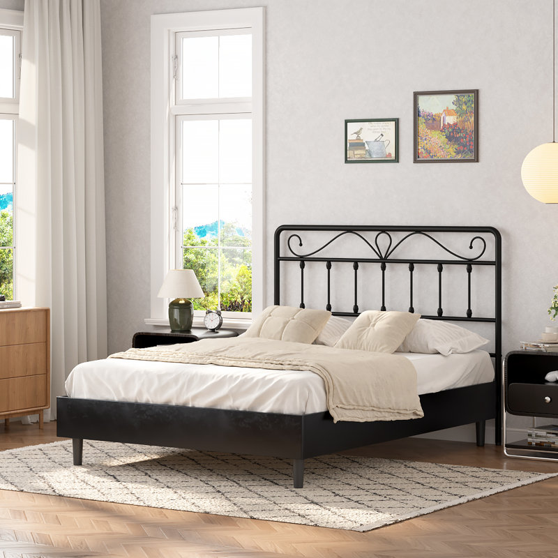 Open-Frame Steel Metal Headboard, Full , Black 