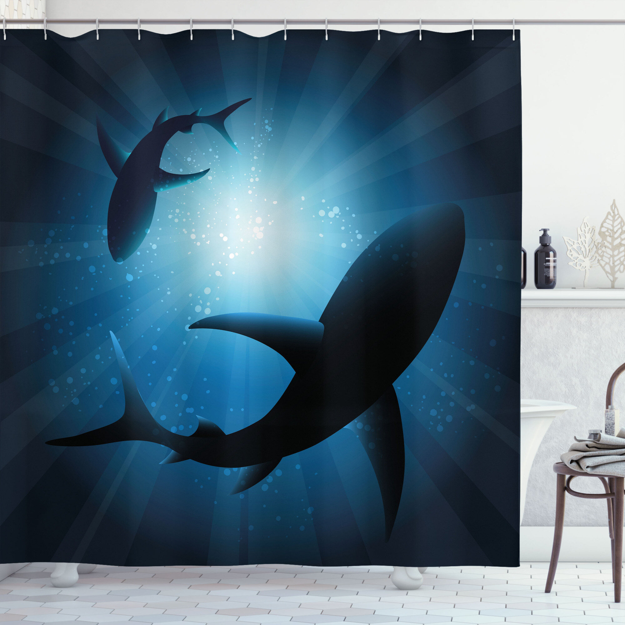 Shark Shower Curtain Set + Hooks East Urban Home Size: 70 H x 69 W
