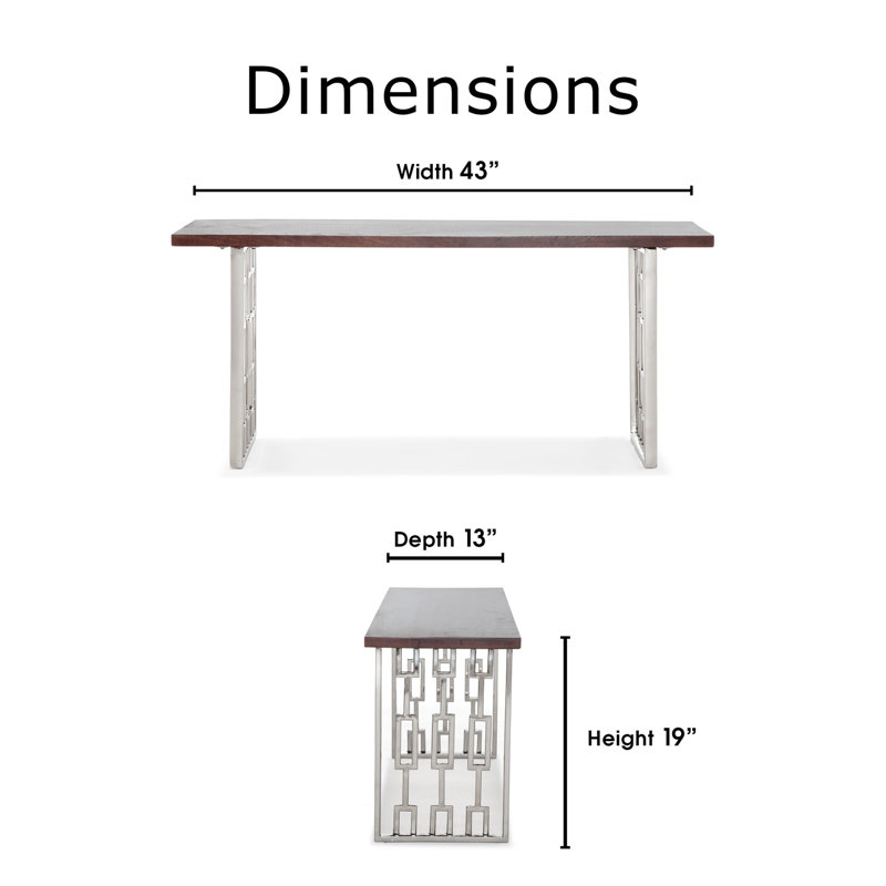 Lennox Dark Walnut Brown Wood and Silver Metal Bench