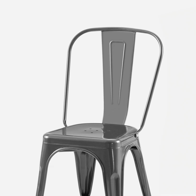 Chaises de bar modernes pour salle à manger en métal ultrabrillant, Gris antique , H 33 po x l 17 po x P 17,50 po