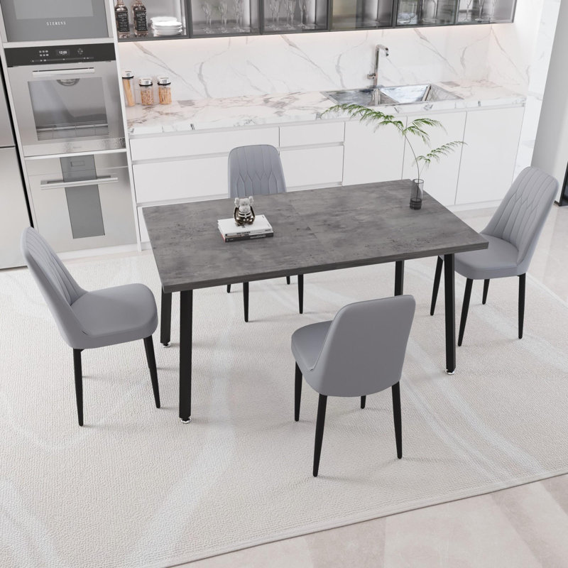 Ensemble de table de salle à manger moderne avec table extensible et chaises en polyuréthane, 5, Gris