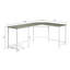 Bureau d'ordinateur en L rectangulaire avec design peu encombrant et support pour tour d'ordinateur portable, gris et blanc