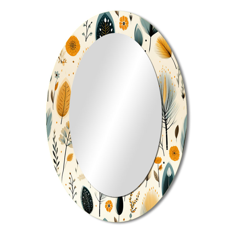 Motif boho inspiré de la nature - grand miroir mural ovale sur métal, H 36 po x l 24 po
