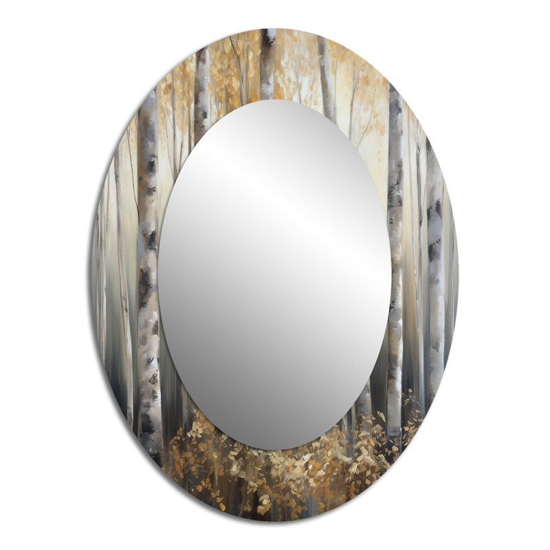 Birch Tree Forest Wonderland III - Grand miroir mural ovale sur métal, 40 po x 30 po