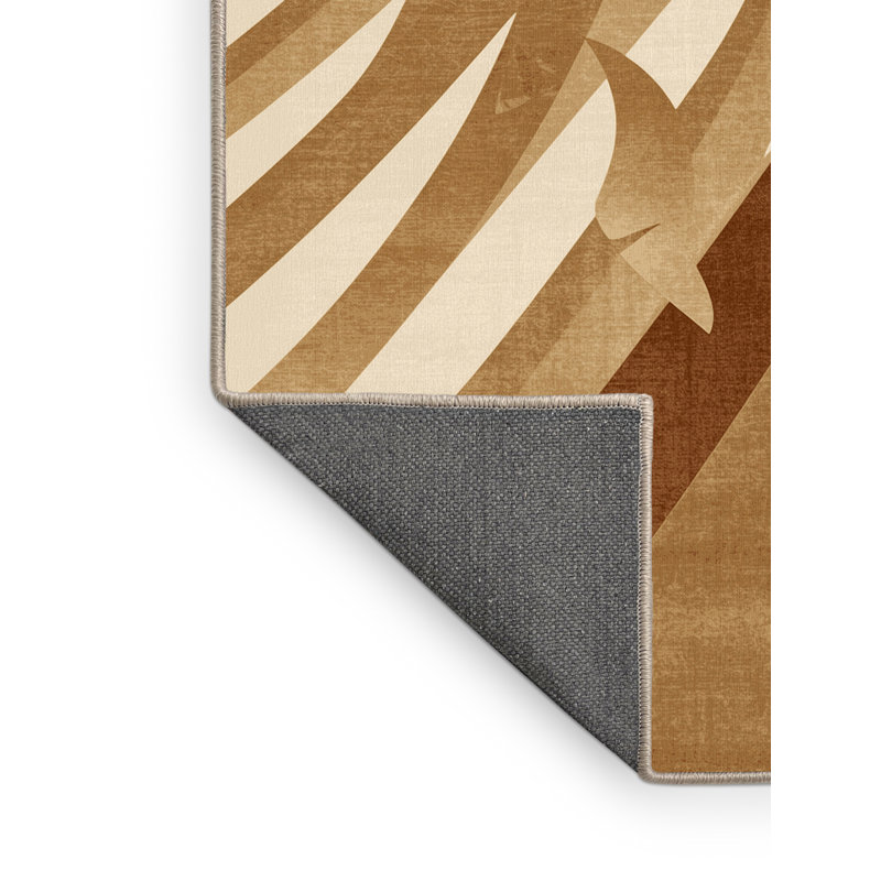 Tapis arc-en-ciel doux et moelleux à motif art déco brun et beige, 3 x 5