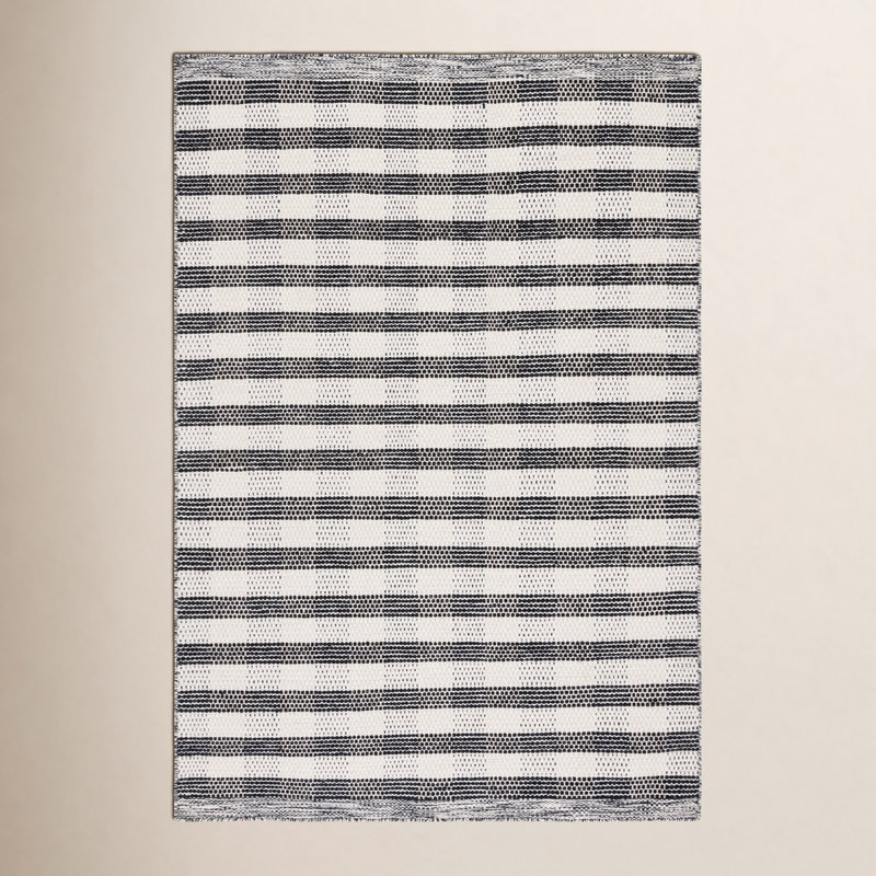 Tapis rayé noir / ivoire Kilim 807, Rectangulaire 3 pi x 5 pi