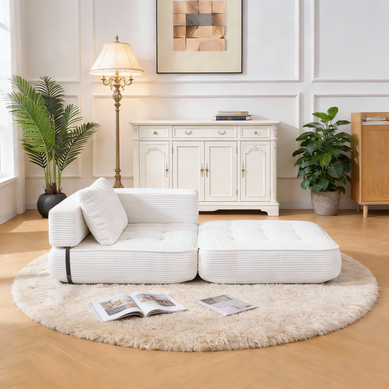 2 Seater Corduroy Sofa, White