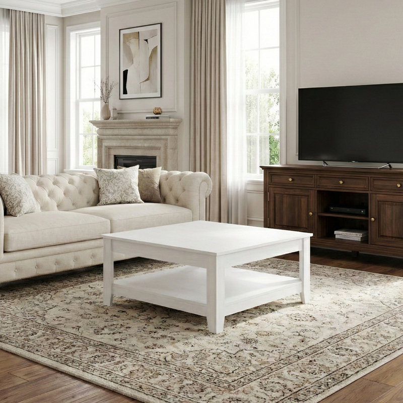 Weddel Basilico Coffee Table with Storage, Blanc pur