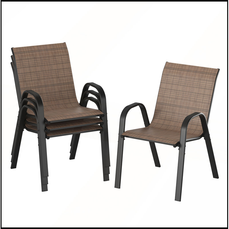 Set of 4 Stackable Outdoor Dining Chairs with Durable Metal Frame for All-Weather Use, 4, Brown