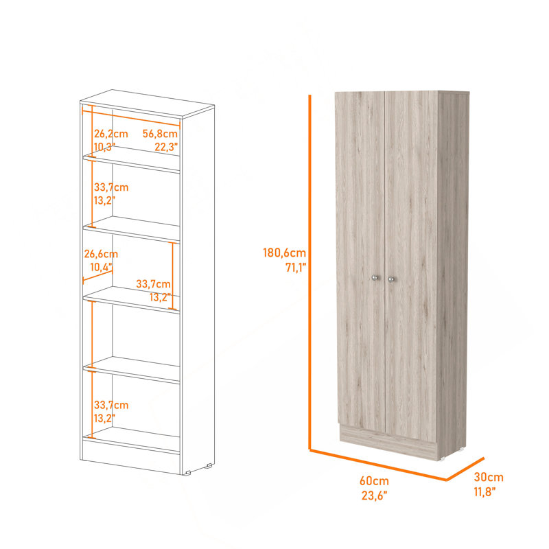 Grande armoire de rangement rectangulaire à 2 portes Buxton - gris clair, Gris clair
