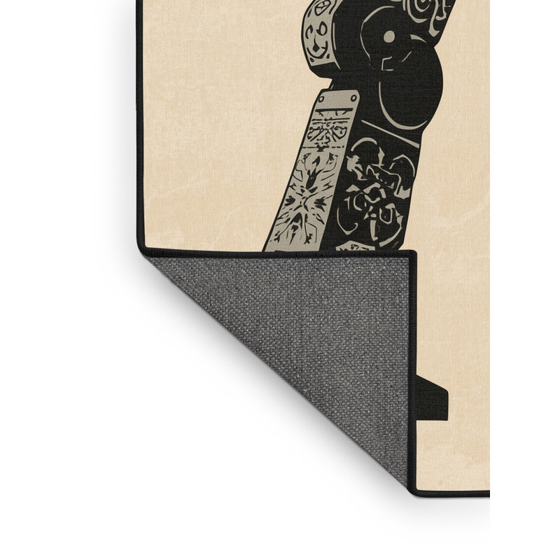 Soft Plush Eggers Robotic Mech Walker Bohemian Block Print Area Rug in Beige – Black Binding, 6x9
