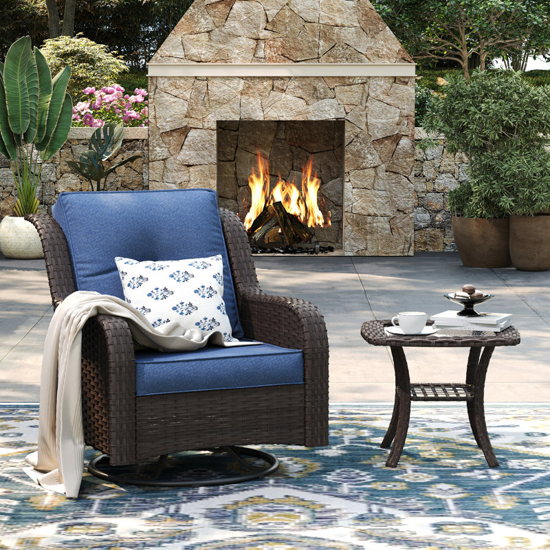 Patio Swivel Rocker Chair with Side Table, Navy