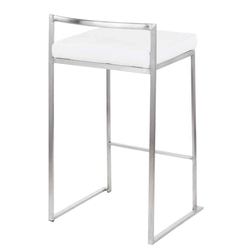 Tabouret de comptoir contemporain empilable en acier inoxydable avec coussin en velours blanc - ensemble de 2