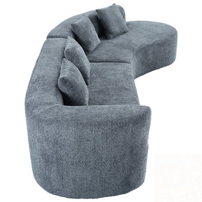Chenille Sectional Sofa With Curved Design And 4 Pillows