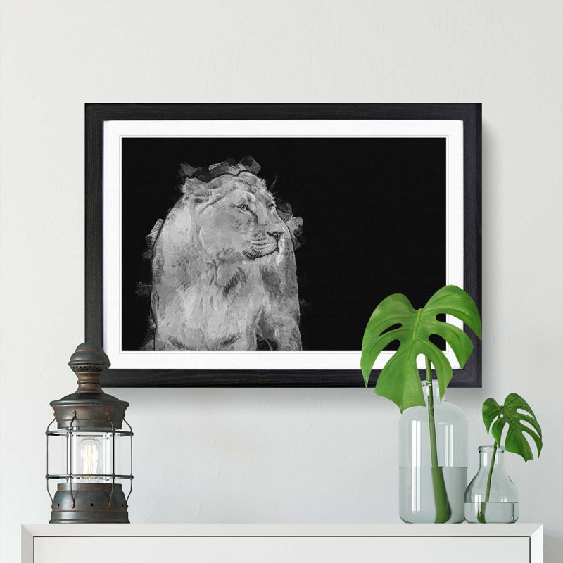 Wild Lioness in Abstract - Framed Print, Black, 35cm H x 50cm W x 2cm D