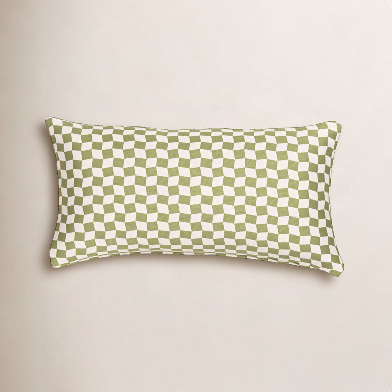 Coussin Delmore, Rectangulaire H 14 po x l 26 po, Plumes, Vert géométrique