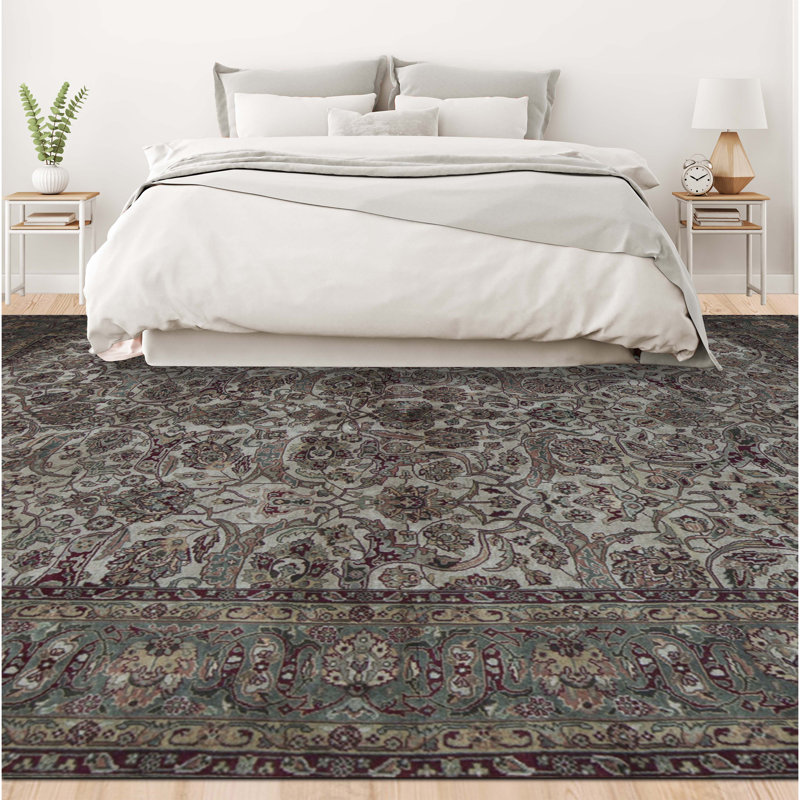 Hand-Knotted High-Quality Beige and Green Area Rug