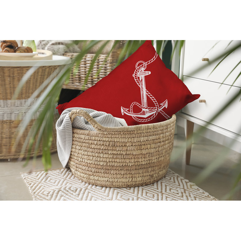 Nautical Nights Anchor & Rope Outdoor Pillow Cover & Insert, Red, Rectangle 14" H  x 20" W