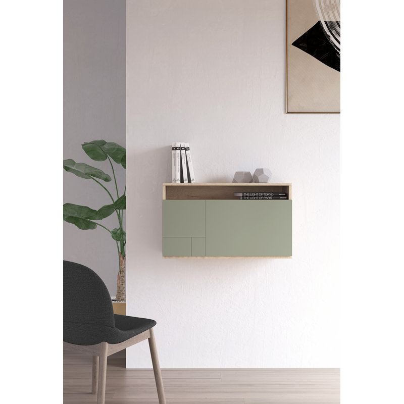 Fryman Floating Desk, Oak/Green