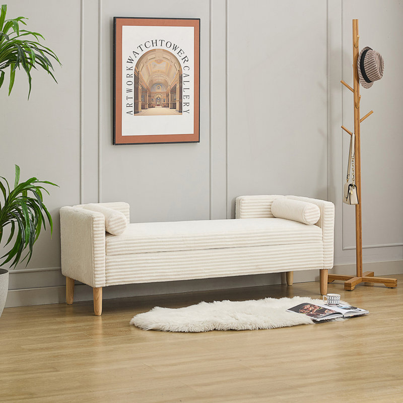 Banc de rangement rembourré avec couvercle rabattable, repose-pieds de fenêtre décoratif avec accoudoirs et dossier et 2 traversins