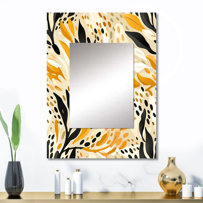 Sunetra Floral Fusion In Black & Yellow - Abstract Mirror, Abstract Decorative Wall Mirror, Printed Metal Art, 32" x 24"
