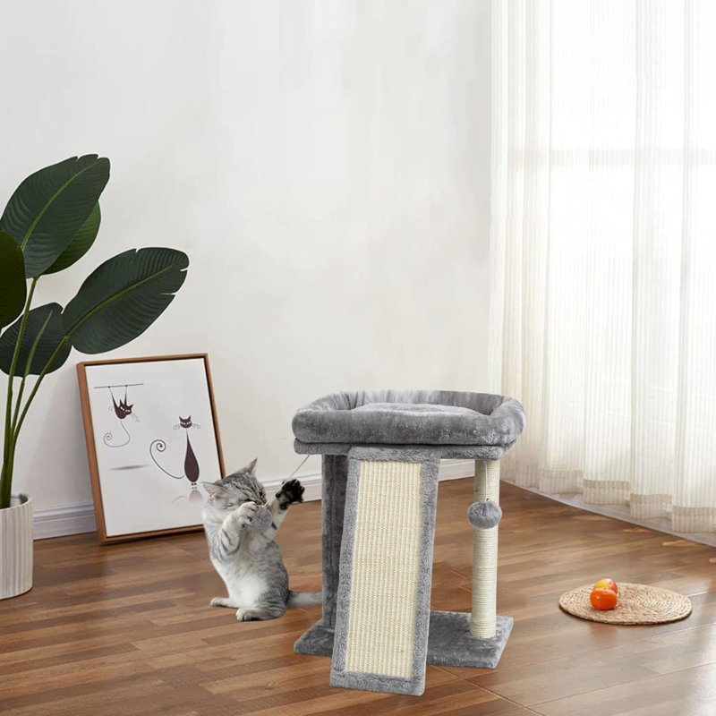 Light Gray Sisal Cat Scratching Post with Plush Perch
