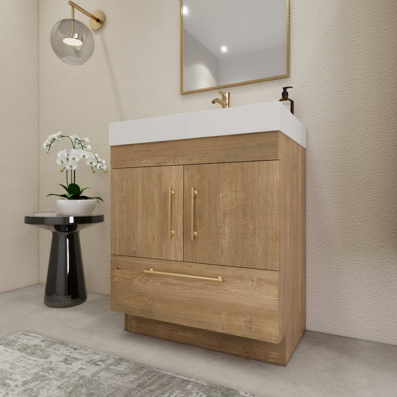 30'' Single Bathroom Vanity with Acrylic Top, Oak