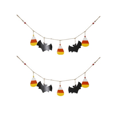 Ensemble de 2 guirlandes d'Halloween de 47,5 po x 7 po avec découpes de chauves-souris, décoration de cheminée murale des Fêtes, noir