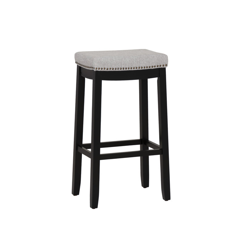 Tabouret en bois massif avec siège rembourré Bartonville, Cadre en polyester gris / Noir