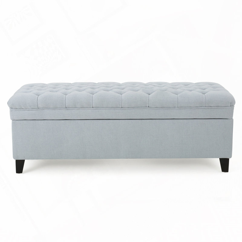 Upholstered Bench With Storage Space, Sky Blue