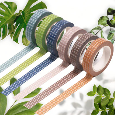 Assorted Grid Washi Tape Set - 6 Rolls, 10mm