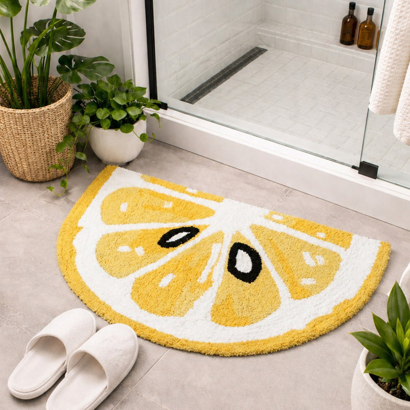 Yellow Lemon Slice Semi Circle Rug 