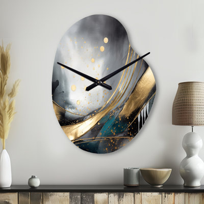 Horloge murale asymétrique en métal avec formes abstraites et formes abstraites en marbre