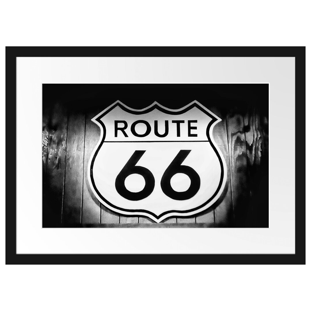 Modernes Route 66 Schild Gerahmter Fotokunstdruck