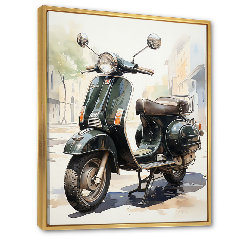 «Jasun Scooter Retro Rider I», reproduction sur toile, H 40 po x l 30 po x P 1,5 po, Cadre flottant doré