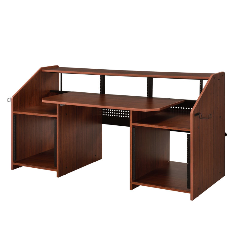 Bureau Cherry Workespace pour la musique - Design sophistiqué, plateau de table de 18 mm d'épaisseur, passe-câbles multiples, plateau de rangement fini pour la table de travail