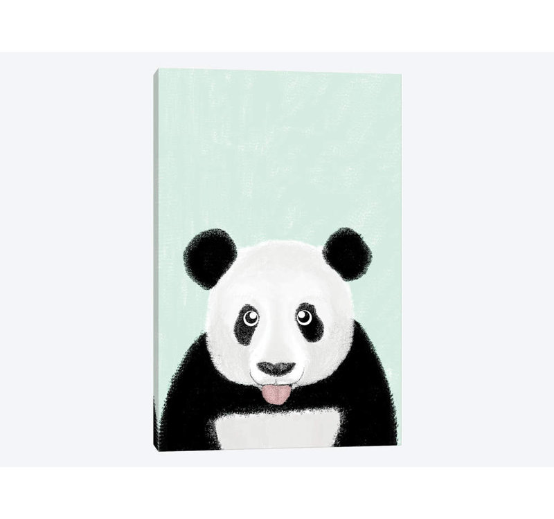 « jolie panda », impression sur toile tendue, H 26 po x l 18 po x P 1,5 po, Toile avec cadre noir, Pas de tapis