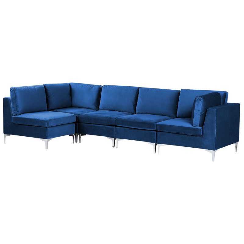 Millings 5 Seater Velvet Corner Sofa , Right Hand Facing, Blue