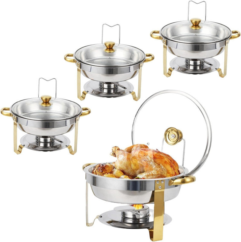 Ensemble de 4 réchauds à buffet, 4 chauffe-plats et réchauds à buffet, Doré