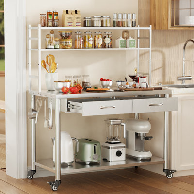 48'' W x 24'' D Stainless Steel Commercial Prep Table with 2 Drawers and Locking Casters
