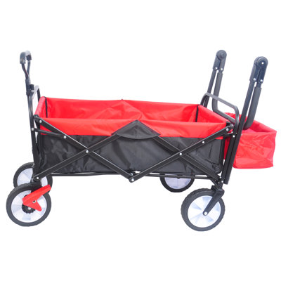Collapsible Portable Wagon - Outdoor Utility Cart With 150-Pound Load Capacity & Adjustable Handles  Black + Red Folding Heavy Duty 600D Fabric Back Storage