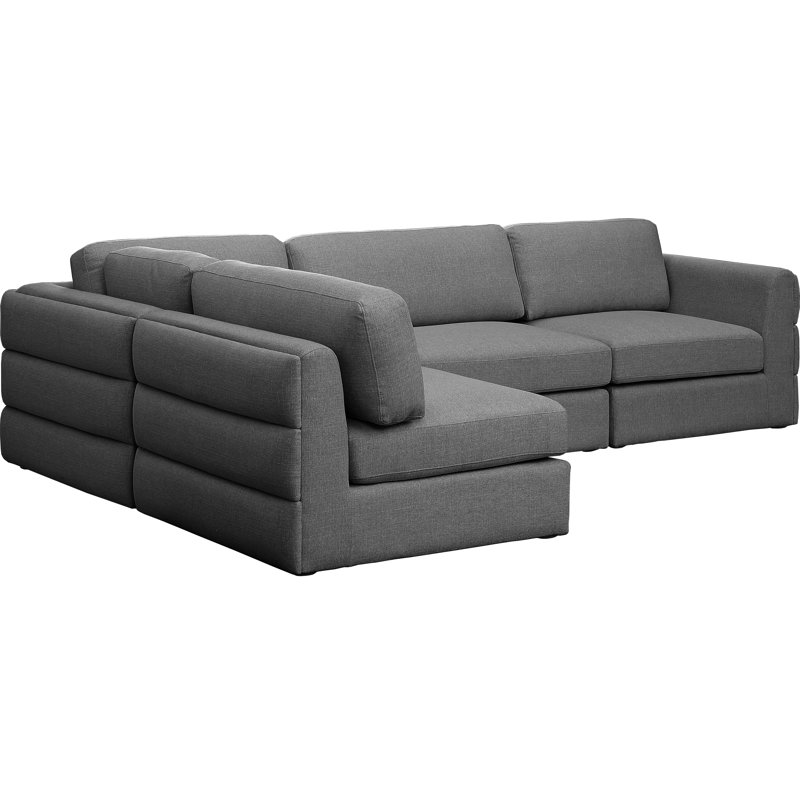 Howardine Upholstered L-Shaped Sectional Reversible, Grey Linen Textured Fabric