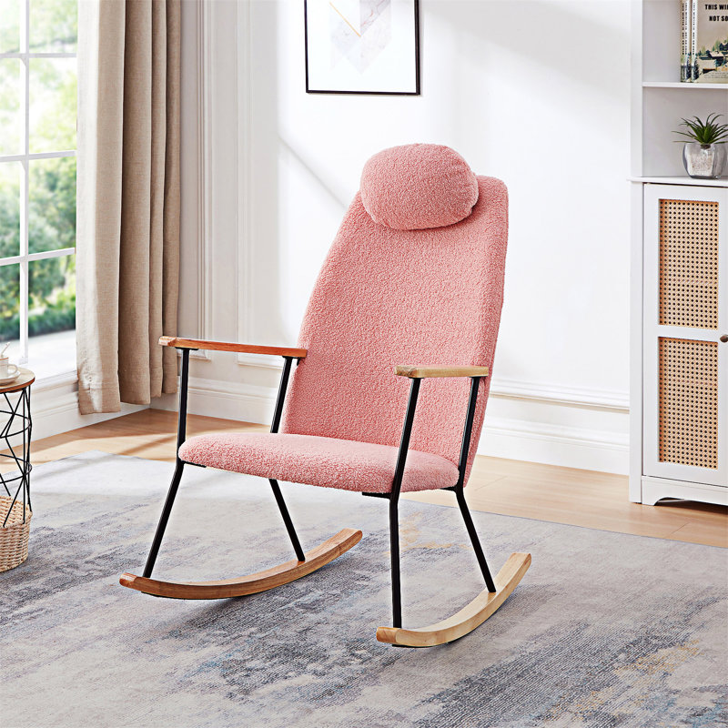 Chaise berçante, chaise d'appoint, chaise rembourrée avec dossier haut, Rose