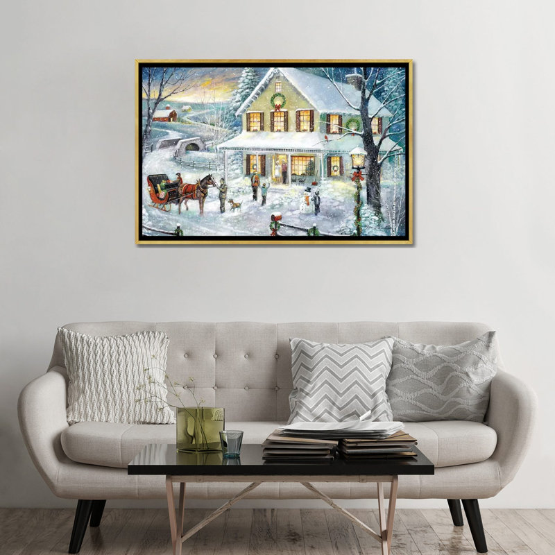«Christmas visite» par Ruane Manning - reproduction d'art, H 32 po x l 48 po x P 1,5 po, Aucun mat, Toile encadrée d'or